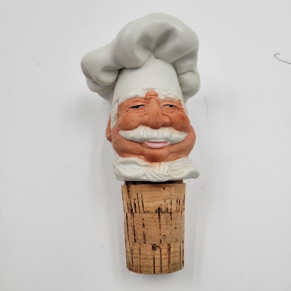 Handblown Glass Flask With Chefs Head Stopper No Markings Amazing Detail - Picture 6 of 8